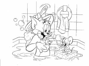 Раскраски Раскраска Том и джерри купаются