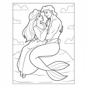 Раскраска Мужчина-русалка и принцесса