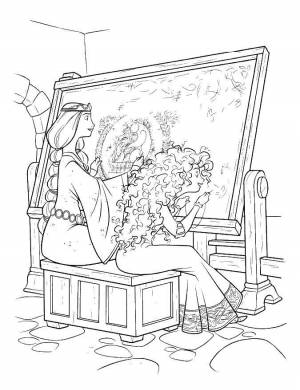 Раскраски Раскраска Мама и принцесса вышивают храбрая сердцем на праздники