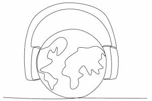 Мир в наушниках всемирный день музыки однострочный рисунок