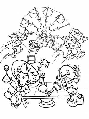 Раскраски Раскраска незнайка на луне незнайка, Раскраска незнайка и качели незнайка