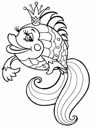 Раскраска Золотая рыбка в короне