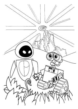 Раскраски Раскраска Валли и ева ВАЛЛ И на праздники