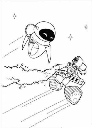 Раскраски Раскраска Валли и ева летают в космосе ВАЛЛ И, Сайт раскрасок