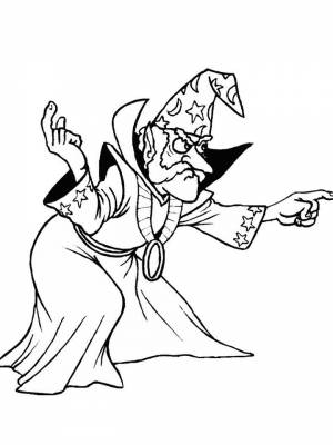 Раскраска Волшебник картинка на листе  онлайн