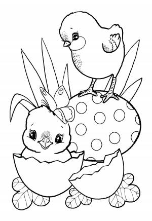 Раскраска Цыплята и пасхальное яйцо