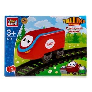 Конструктор Паровозик Тишка с железной дорогой 65 деталей