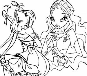Распечатать на  раскраску с Флорой и Лейлой