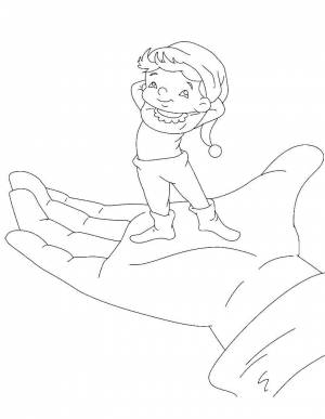 Раскраски Раскраска Мальчик спальчик стоит на руке Сказки