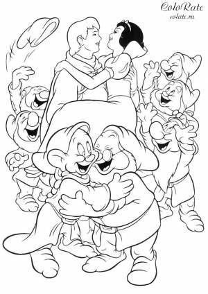 Раскраска Белоснежка и семь гномов