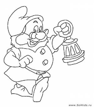 Раскраска Белоснежка и семь гномов для девочек   формат а4 для детей