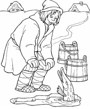 Раскраски Раскраска Емеля и щука 