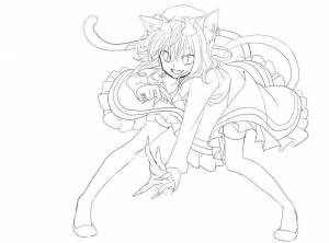 Раскраски дворецкий, Раскраска Девочка кошка аниме аниме темный дворецкий