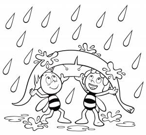 Раскраска Майя и Вилли под листком