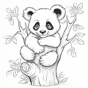 Чистая страница для раскраски милая панда на дереве на белом фоне
