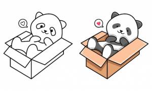 Раскраска милая панда в коробке для детей