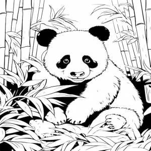 Раскраска панда в бамбуке