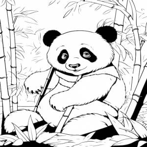 Раскраска панда в бамбуке