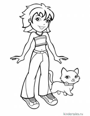 Полли Покет Crissy с котом» раскраска для детей