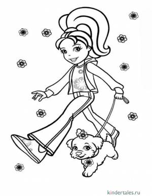 Полли Покет на прогулке со щенком» раскраска для детей