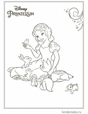 Белоснежка и зверюшки» раскраска для детей