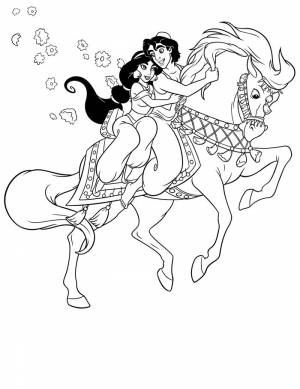 Jasmine and Aladdin on their horse Sahara