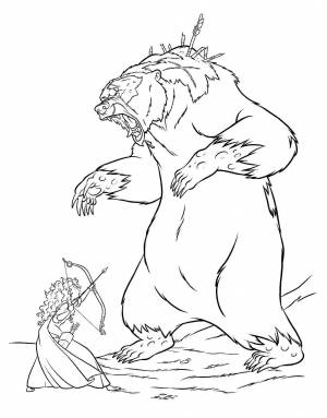 Раскраски Раскраска Храбрая сердцем сражается с медведем