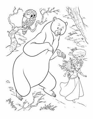 Раскраски Раскраска Мерида бежит с медведем храбрая сердцем