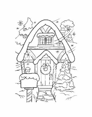 Раскраски Раскраска Домик в новогодний вечер зима мультики