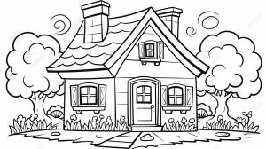раскраски дома для детей вектор для печати, черно белая иллюстрация, уличный эскиз, мультфильм эскиз фон картинки и Фото для й загрузки