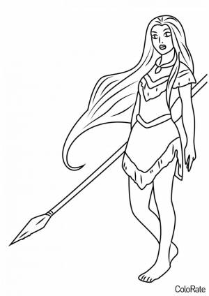 Раскраска Покахонтас с копьем