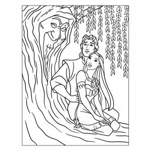 Раскраска Покахонтас, Джон и бабушка Ива