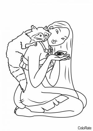 Раскраска Покахонтас и Мико