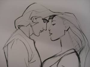 Pocahontas and John Smith animator drawing