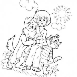 Раскраски дядя федор и кот