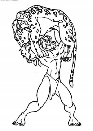 Раскраска Тарзан побеждает леопарда