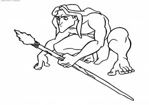 Раскраска Тарзан с копьем