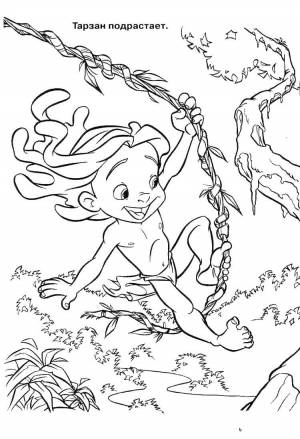 Раскраски Раскраска Тарзан на лиане мультики