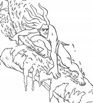 Раскраски рёв, Раскраска Тарзан на бревне Тарзан