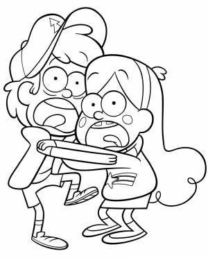 Раскраска Диппер и Мэйбл испугались