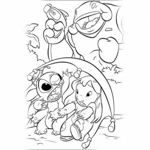 Раскраска Лило и Стич убегают от монстра