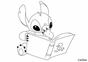 Раскраска Стич читает книжку