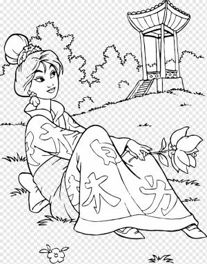 Книжка-раскраска Princess Character Line art, мулан, угол, белый, ребенок png