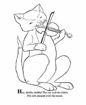 Hey Diddle with Cat Playing Violin Nursery Rhymes Coloring Pages