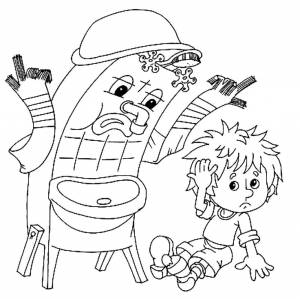 Раскраски Раскраска Мойдодыр ругает грязного мальчика мойдодыр Сказки