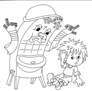 Раскраски Раскраска Мойдодыр хочет помыть мальчика Сказки, Download print coloring page