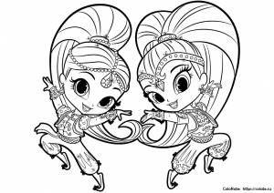 Раскраска Веселый танец Шиммер и Шайн