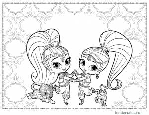 Шиммер и Шайн с питомцами» раскраска для детей