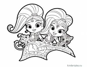 Шиммер и Шайн на ковре-самолете» раскраска для детей