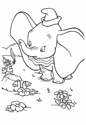 Раскраска Дамбо Цветы